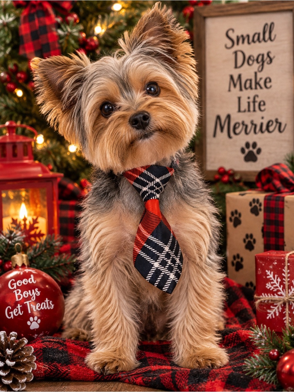 Plaid Pet Neck Tie Red Black White Holiday Dog Cat Necktie Fashion Accessory